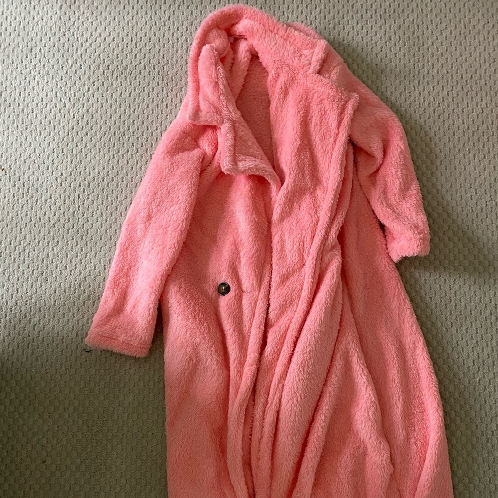 Pink long faux shearling jacket